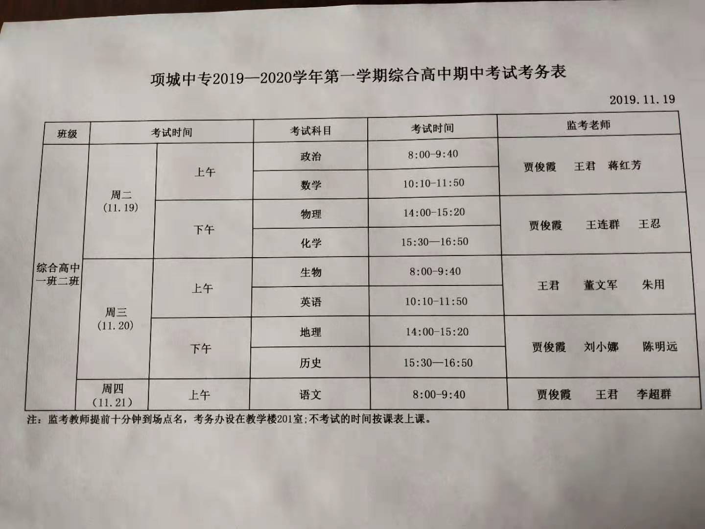 项城中专2019——2020学年第一学期综合高中、毕业班期中考试