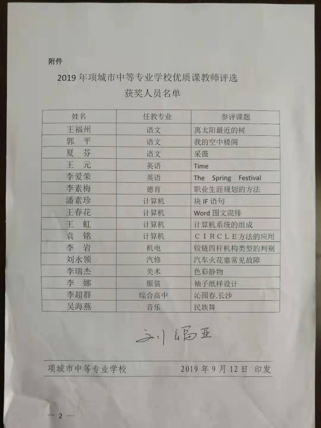 半岛线上官网关于公布2019年校级优质课教师评选结果的通知